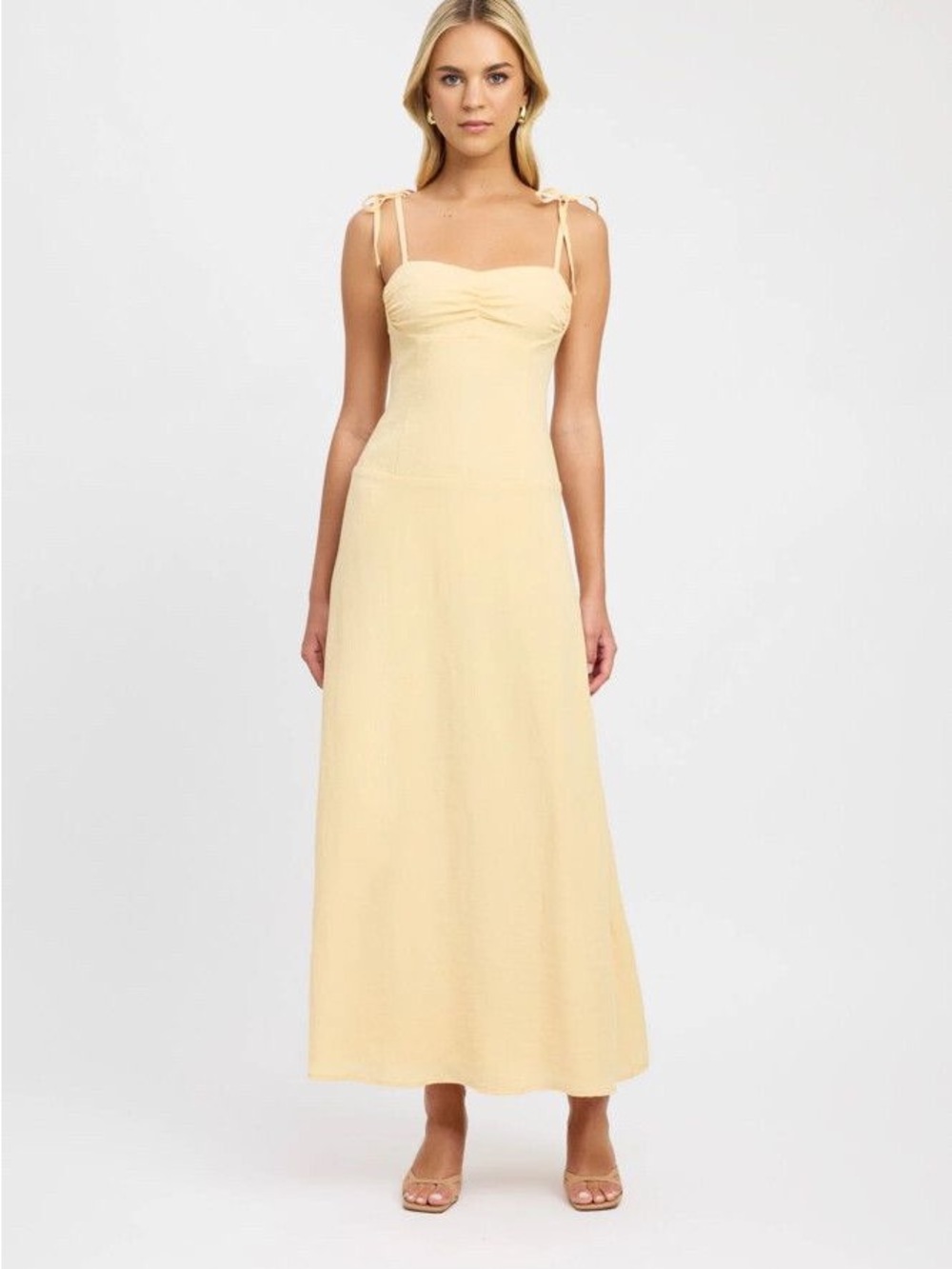 Kookai Hayman Light Yellow Tie-Strap Corset Midi Dress EUC US Size 8